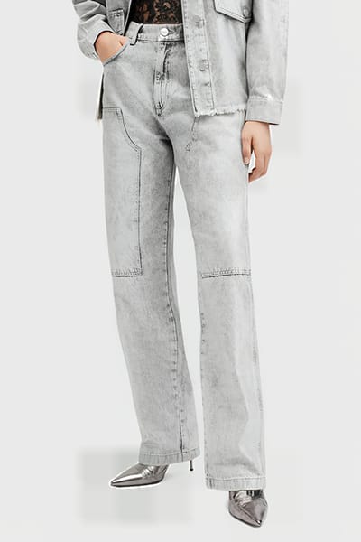 AllSaints Mia Carpenter Jean Coated Silver Maat: W27 | Straight Jeans Outlet | Dames | Zilver
