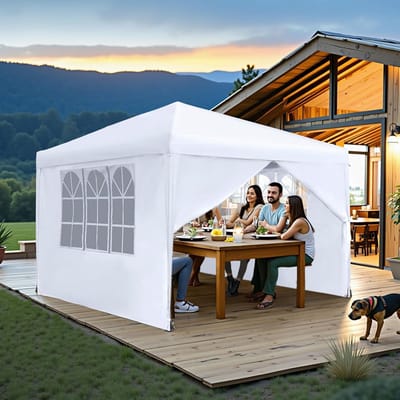 Opvouwbaar Paviljoen 3x3m Wit - Waterdicht Feesttent met Zijpanelen en UV-bescherming