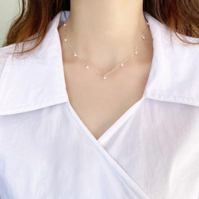 Echte 925 Sterling Zilveren Ketting Op Het Halsketting Voor Vrouwen Mini Natuurlijke Zoetwaterparels Sieraden Voor Vrouwen 39cm wit