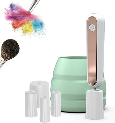 Make-up borstel reiniger - Reinigings- en droogmachine voor make-upborstels - draagbaar en efficiënt - met drie instelbare reinigings- en droogfuncties - Voorzien van 5 flexibele adapters - Hoogwaardige ABS- en siliconenmaterialen - wit