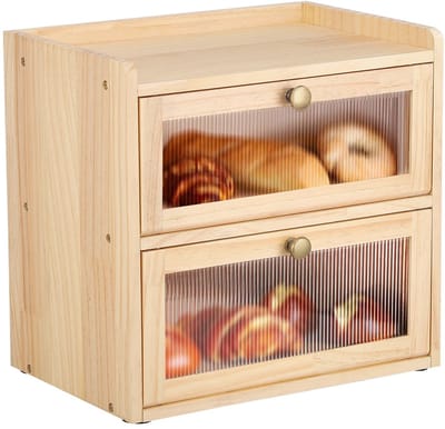 Linkforu - Dubbele Broodtrommel - Houten Broodbox - Ruime Opslag - Magnetische Sluiting - Houdt Brood Langer Vers