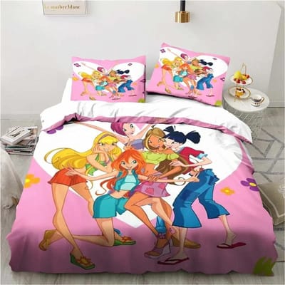 Winx Anime Kawaii Beddengoedset Dekbedovertrekset Lichtgewicht Zachte Dekbedovertrek Decoratief Beddengoed voor Tieners Jongens Meisje Cadeau Groot 155X220cm-3pcs
