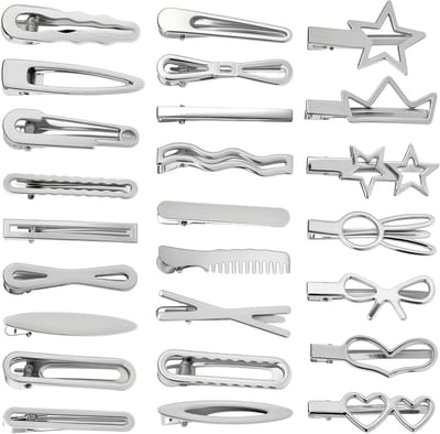 25 Stuks Geometrische Haarspelden van Zilver Metaal voor Vrouwen, Minimalistische Haaraccessoires voor Haarstyling en Kapsels