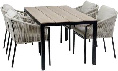 5-delige tuinset | 4 Elvira tuinstoelen (Black) | Tuintafel Cyprus 160x90cm (Wood)