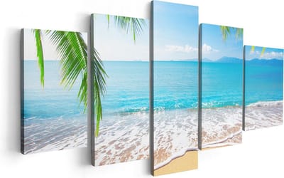 Artaza Canvas Schilderij Vijfluik Tropisch Strand En Zee - 100x50 cm - Wanddecoratie Woonkamer - Schilderijen - Muurdecoratie