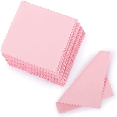 Reinigingsdoek, 50 stuks Sieraden Reinigingsdoek, Polijstdoek voor Sterling Zilver Goud Platina Kleine Poolse Doek 8x8cm (Roze)