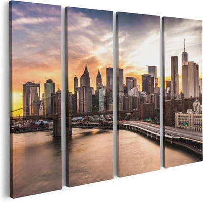 Artaza Canvas Schilderij Vierluik Brooklyn Bridge Brug In New York - 80x60 - Foto Op Canvas - Canvas Print