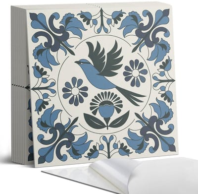Coloray Plaktegels - Patroon met vogels en bloemen Portugese Tegels - 30 cm x 30 cm - Blauw Plaktegels - 9 stuks - Vierkant PVC Tegels - Plaktegels Keuken - Zelfklevende Vloertegels - Vinyl Tegels - Zelfklevende Tegels