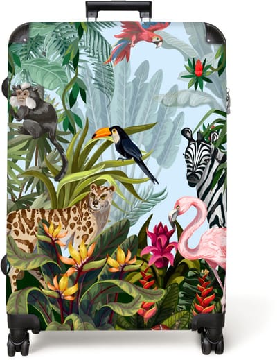 NoBoringSuitcases.com® - Koffer groot - Reiskoffer lichtgewicht - Jungle - Natuur - Jongens - Meisjes - Kinderen - Zebra - Flamingo - Rolkoffer met 4 wielen - Grote trolley XL - 98 liter bagage