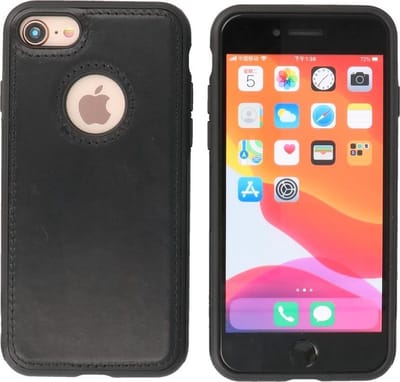Bestcases - Lederen Backcover - Echt Leer Hoesje - Geschikt voor iPhone SE 2020 - iPhone 8 en iPhone 7 - Zwart