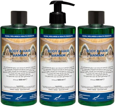 Body & Hair Hamam 500 ml met zwarte pomp - set van 3 stuks - 2 in 1 voor lichaam en haar - voordeelverpakking