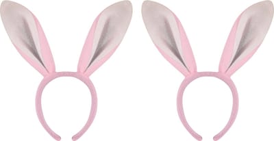 Konijnen/bunny oren - 2x stuks - roze met wit - volwassenen - 28 cm - Feest diadeem konijn/paashaas - Paas verkleedkleding