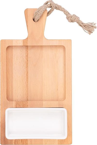 Bowls and Dishes | Puur Hout | Duurzaam | Beuken Foodplank 35 cm 2 vak 1 schaaltje wit
