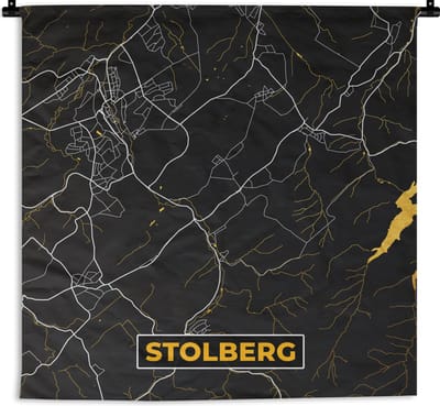 Wandkleed - Wanddoek - Goud – Duitsland – Plattegrond – Gold – Stadskaart – Kaart – Stolberg - 180x180 cm - Wandtapijt