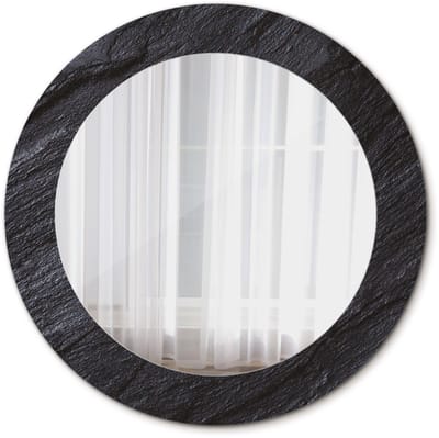 Tulup Spiegel - Ronde Spiegel - Spiegel op gehard Glas - Zwarte steen - Diameter: 60 cm - Stijlvolle spiegel met grafisch motief - Inloopkastspiegel – Badkamerspiegel - Toiletspiegel - Zwarte - Premium Spiegel - Make-up Spiegel - Hangspiegel