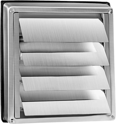 Roestvrijstalen ventilatieklep met verstelbare lamellen, 100 mm, 125 mm, 150 mm