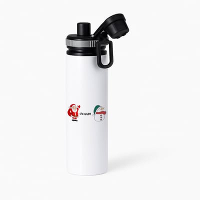 Hacebo® - Kerst sneeuwpop en kerstman met eigen naam waterfles met draaidop grijs - Kerstmis - Kerst beker - winter - kerst - christmas - kerst cadeau - water fles - 850ML