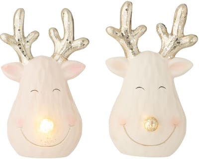 J-Line figuur Rendier Hoofd - keramiek - mix - small - 2 stuks - LED lichtjes