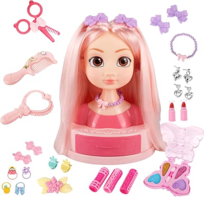 Kappershoofd Speelgoed - Kinder Make-up Set - Creatief Spelen - Inclusief Accessoires - 30 x 30 x 18 cm