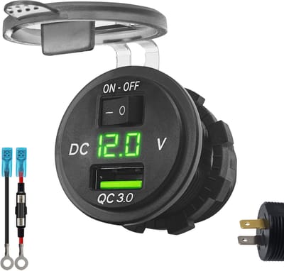 ProRide 12V USB Stopcontact Inbouw met Schakelaar/Voltmeter - 5V/2.4A - met Aansluitkabel 60cm en Glaszekering 10A - Groen