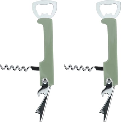 Excellent Houseware flesopener/kurkentrekker - 2x - kelnersmes - olijfgroen - 12 cm