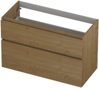 INK Fineer 45 Wastafelonderkast - 100x45x65cm - 2 lades - greeploos - houten keerlijst - a symmetrisch - MDF Fineer Natur