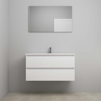 On-Line Badkamermeubelset - 100 cm - Voorgemonteerd - Acryl Wastafel - 1 Kraangat - Spiegel - Hoogglans Wit