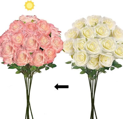 Kleurveranderende Kunstrozen Boeket van 5 Stuks - Real Touch Faux Rozen voor Bruiloften en Thuisdecoratie, 65 cm, Zonlicht Geactiveerde Transformatie van Champagne naar Roze