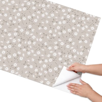 Coloray Meubel Wrap Folie - Beige Meubelfolie - 75x150 cm - Meubelfolie Zelfklevend Bloemenpatroon - Wrapfolie Keuken - Vintage Meubelfolie - Decoratiefolie - Tafeldecoratie - Bloemen en planten