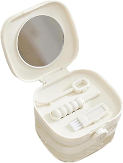 Kunstgebit Reiniger - Prothese Box - Hygiënisch Weken - Met Ingebouwde Spiegel - 9.6 cm Hoog - Wit