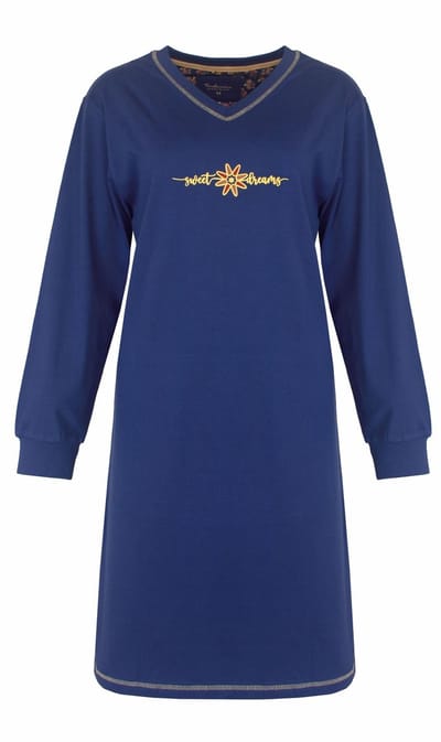 Tenderness Dames Nachthemd - Lange Mouw - V Hals - Blauw - Maat S