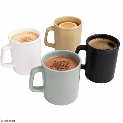 4-delige set Play-koffiemokken XXL 550 ml, elk 1x wit, vanille, grijs en zwart, van keramiek – 13255