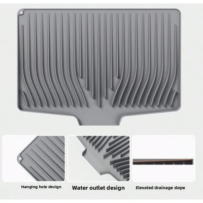 Tapis de séchage en silicone pour plan de travail de cuisine Tapis égouttoir en silicone pour vaisselle Tapis incliné isolant pour table à manger gris