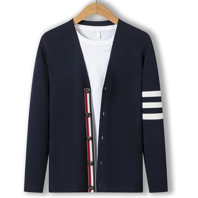 Nieuwe Herfst Casual Jas Heren V-hals Gestreept Gebreide Vest Jongeren Trui Herenjas 115 gray