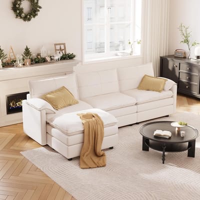 Modulaire L-Vormige Hoekbank met Opbergruimte - 255x116 cm - Wit - Novihome