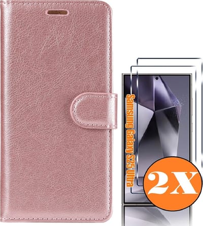 Hoesje geschikt voor Samsung Galaxy S25 Ultra bookcase Rose Goud - Met screenprotector tempered glass Galaxy S25 Ultra - 2x