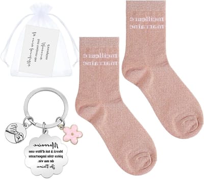 Originele Aankondiging voor Peetmoeder met Sequins Sokken, Sleutelhanger en Wenskaart voor Doop, Communie en Verjaardag