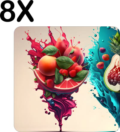 Luxe Placemat - Fruit Splashes Art - Set van 8 Placemats - 50x50 cm - 2 mm dik Vinyl - Anti Slip - Afneembaar