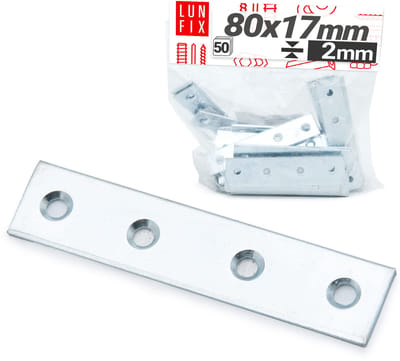 LUN FIX - Meubel vlakverbinder - 80x17x2mm - verzinkt zilver - 50er set