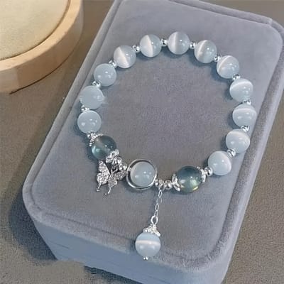 Sjika - Vlinder Armband Dames – Cat Eye Glas Kralen – Lichtblauw – Luxe Cadeau voor Vrouwen