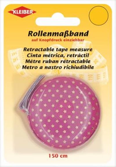 Kleiber meetlint - rolmaat - design hoes - roze silver stars - zilveren sterretjes - 150 cm - met 1 druk intrekbaar