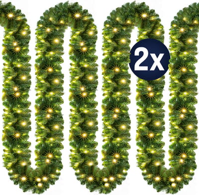 Casaria Kerstguirlande - 2x5m 100 LEDs-Dennennaalden Groen – Warm wit