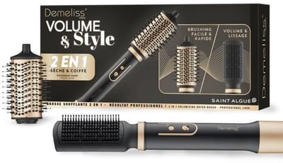 2-in-1 föhnborstel - SAINT ALGUE - Demeliss Volume & Style - 1000 W - 3 temperatuurstanden - Zwart/Goud