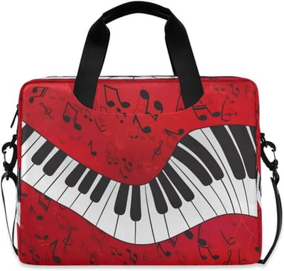 Laptop Tas - Aktetas Schoudertas - School Werk - Piano Sleutel Design - Tot 16 Inch - Zwart