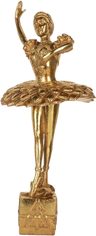 Clayre & Eef Kerstdecoratie Beeld Ballerina 20x17x45 cm Goudkleurig Kunststof