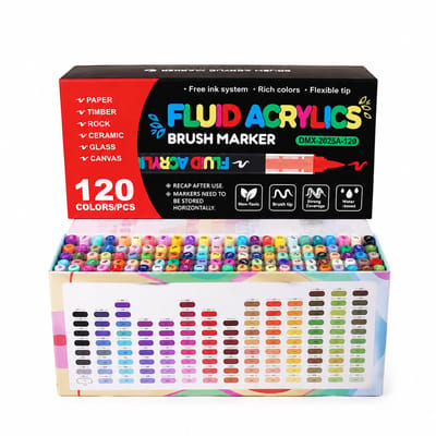 Acrylstiften - set van 120 kleuren - vloeibare inkt met zachte punt - geschenkverpakking