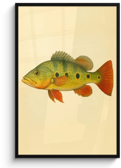 Poster in lijst - Fotolijst 80x120 cm - Posters - Schubben - Vis - Groen - Illustratie - Posterlijst zwart - Decoratie - Wanddecoratie woonkamer - Muurdecoratie slaapkamer