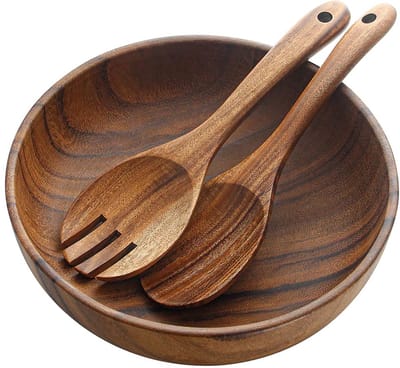 Unyqoos ® Elegante Houten Slakom- en Bestekset voor Salades, Fruit en Muesli met Handgemaakte Afwerking
