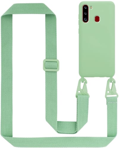 Cadorabo Mobiele telefoon ketting geschikt voor Samsung Galaxy A21 in LIQUID LICHT GROEN - Silicone beschermhoes met lengte verstelbare koord riem