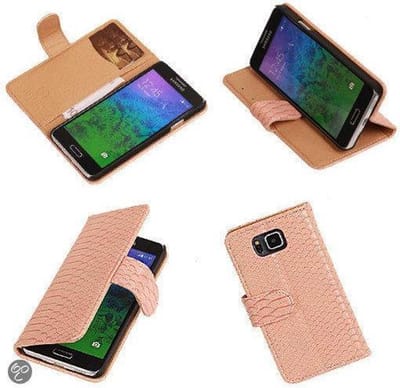 "Bestcases ""Slang"" Pink Samsung Galaxy Alpha Bookcase Cover Hoesje"